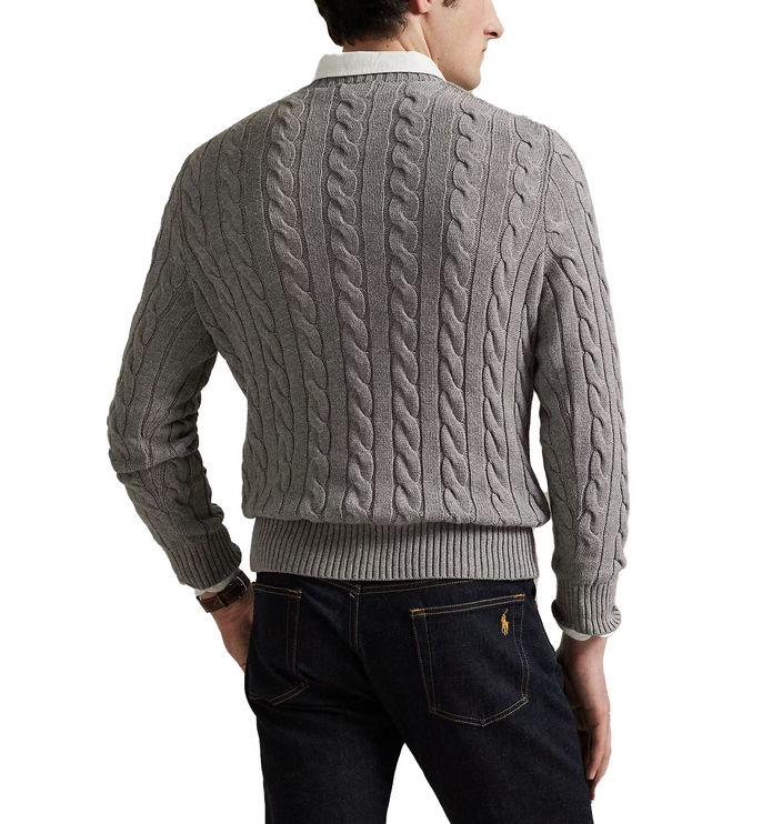 Polo Ralph Lauren Men's Cable-Knit Cotton Sweater Fawn Grey Heather