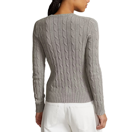 Polo Ralph Lauren Women's Cable-Knit Cotton Crewneck Sweater Fawn Grey Heather