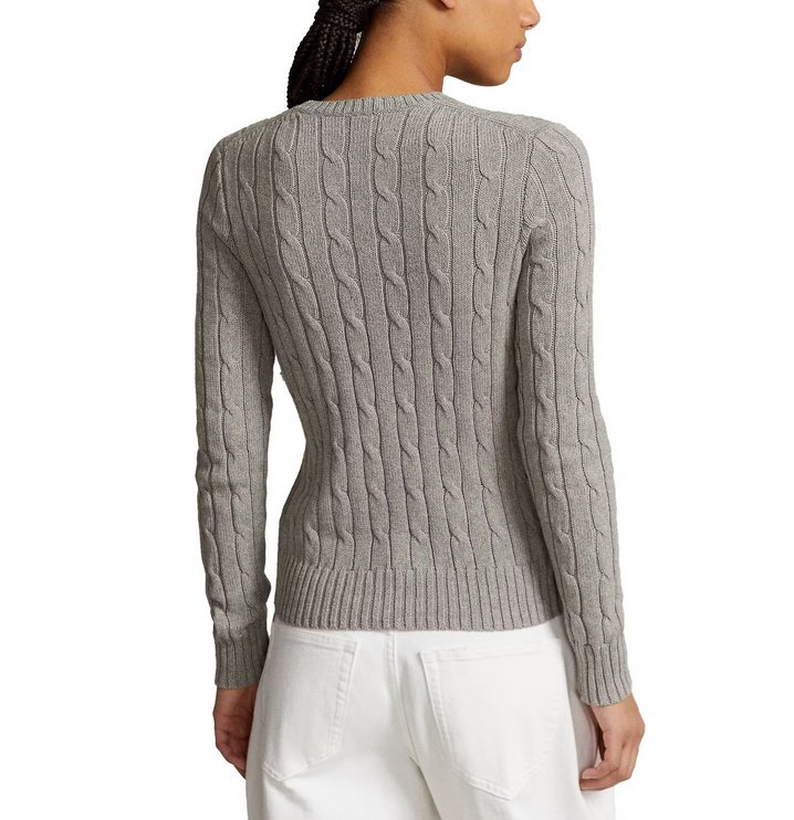 Polo Ralph Lauren Women's Cable-Knit Cotton Crewneck Sweater Fawn Grey Heather