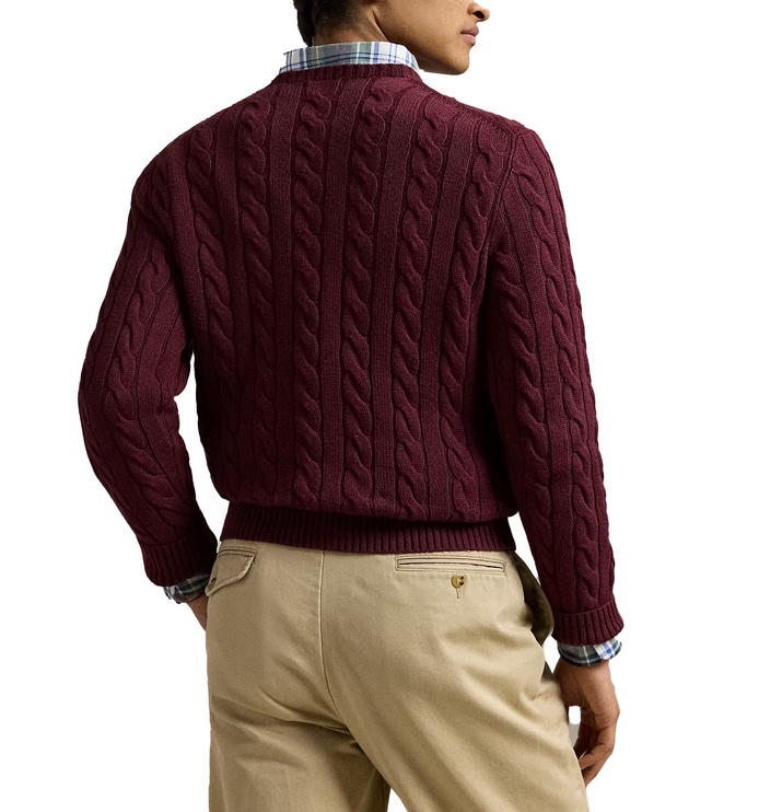Polo Ralph Lauren Men's Cable-Knit Cotton Sweater Mulberry Jam Heather