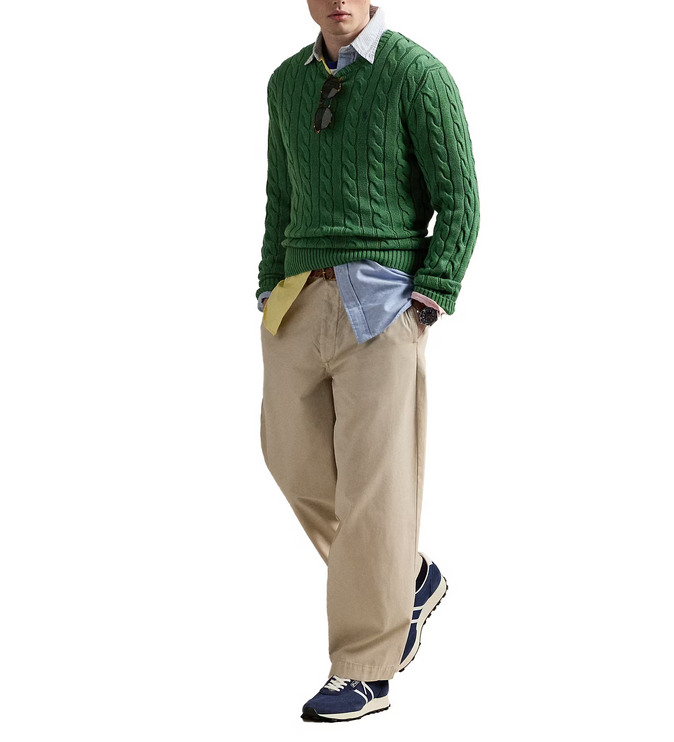 Polo Ralph Lauren Men's Cable-Knit Cotton Sweater Kale Green
