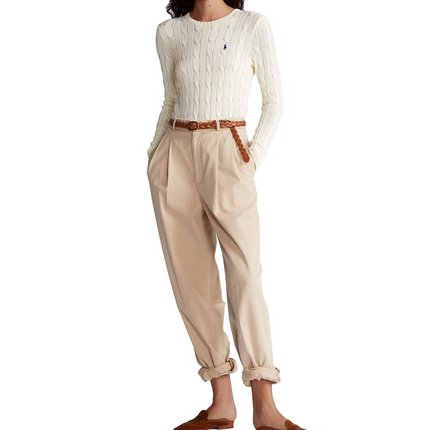 Polo Ralph Lauren Women's Cable-Knit Cotton Crewneck Sweater Cream