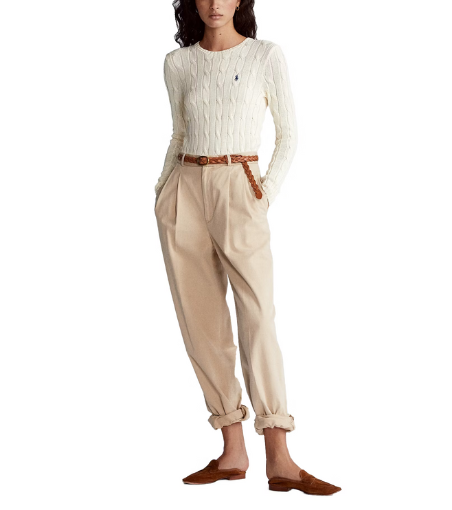 Polo Ralph Lauren Women's Cable-Knit Cotton Crewneck Sweater Cream