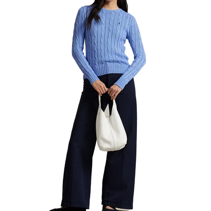 Polo Ralph Lauren Women's Cable Knit Cotton Crewneck Sweater New Litchfield Blue