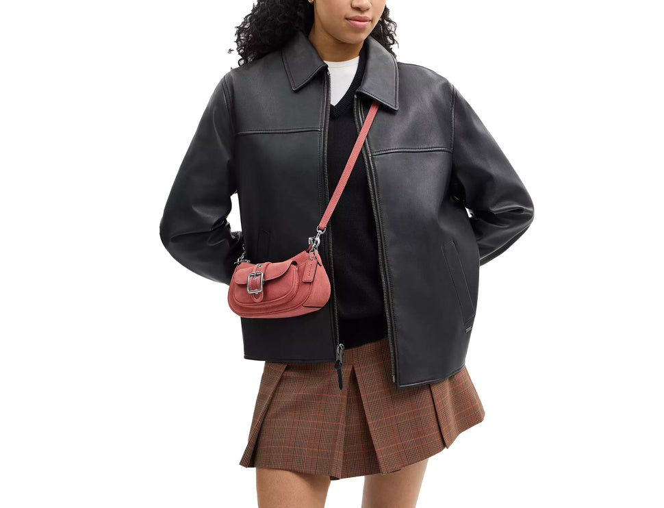 Coach Women's Ashton Mini Shoulder Bag Suede/Silver/Pink