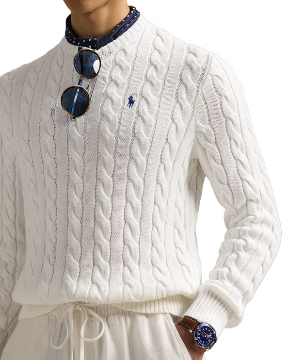 Polo Ralph Lauren Men's Cable-Knit Cotton Sweater White