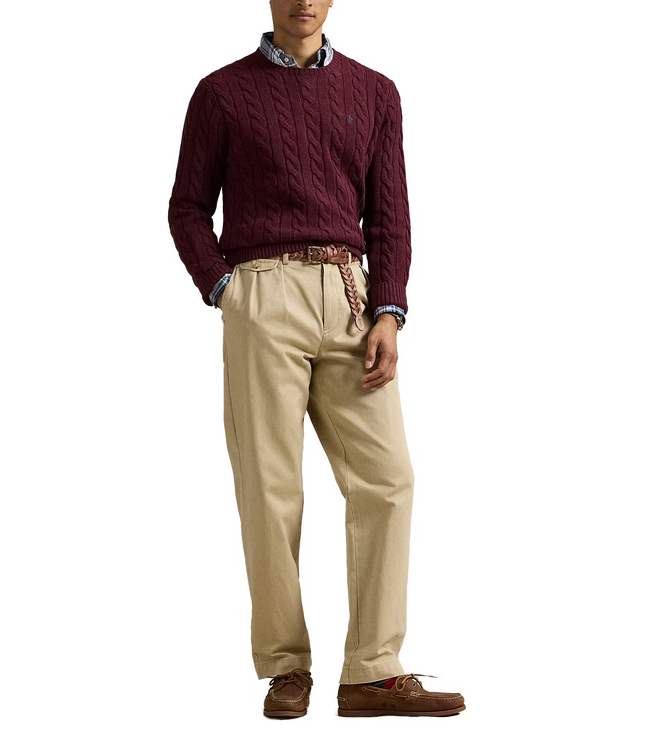 Polo Ralph Lauren Men's Cable-Knit Cotton Sweater Mulberry Jam Heather