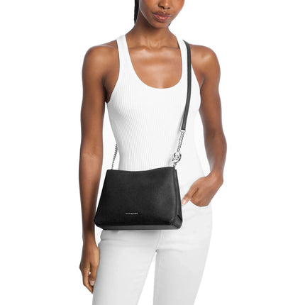 Michael Kors Women's Christina Small Pebbled Leather Crossbody Bag Silver/Black