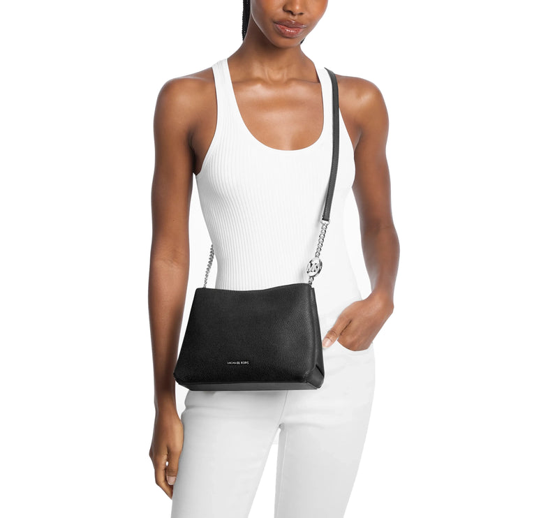 Michael Kors Women's Christina Small Pebbled Leather Crossbody Bag Silver/Black