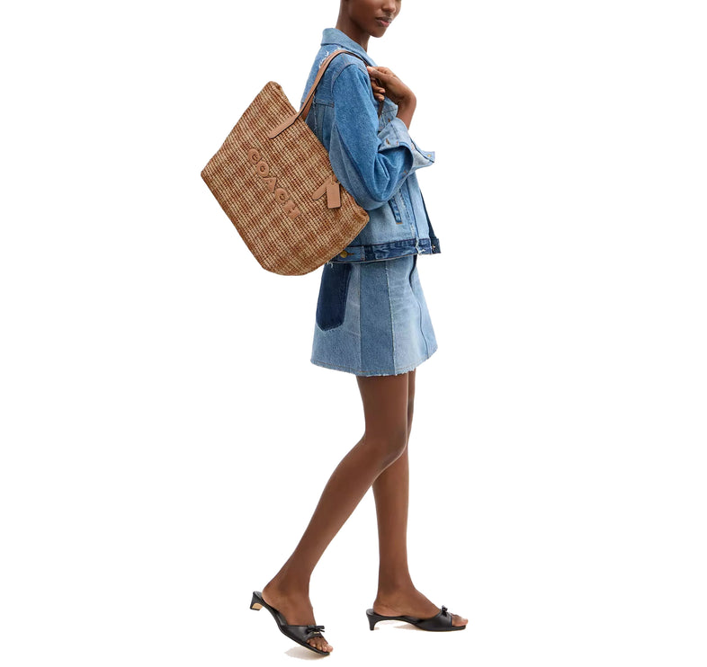 Coach Women's City Tote Bag With Gingham Print Gold/Tan