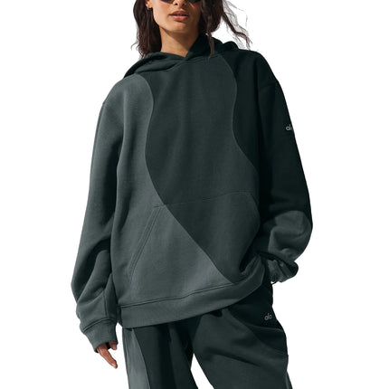 alo Women's Make Waves Hoodie Charcoal Green Tonal