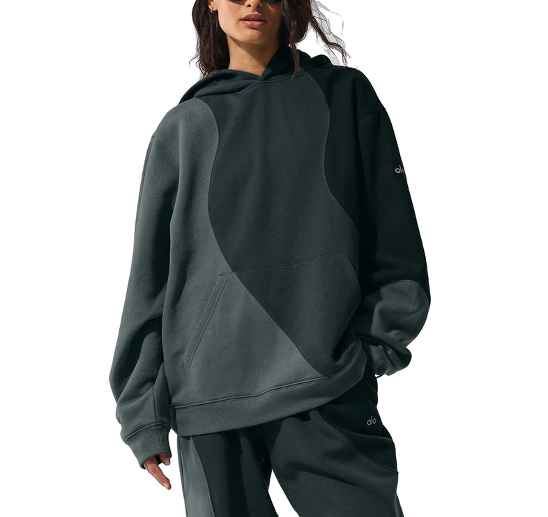 alo Women's Make Waves Hoodie Charcoal Green Tonal