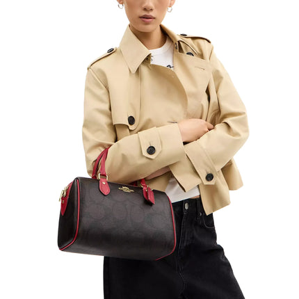 Coach Women's Rowan Satchel Bag In Maxi Signature Canvas Gold/Walnut/True Red