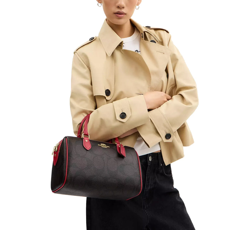 Coach Women's Rowan Satchel Bag In Maxi Signature Canvas Gold/Walnut/True Red