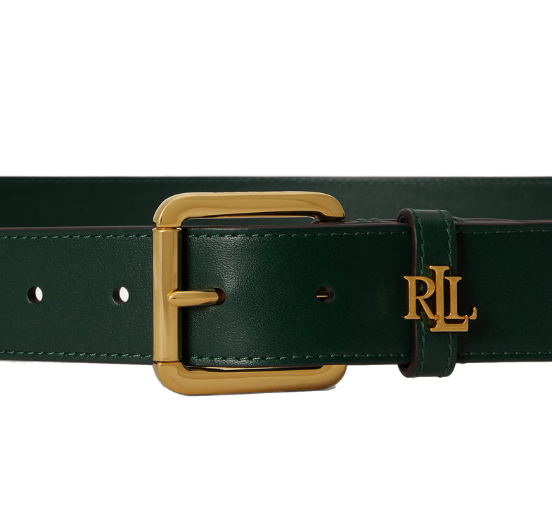 Polo Ralph Lauren Women's Logo Keeper Leather Belt Season Green