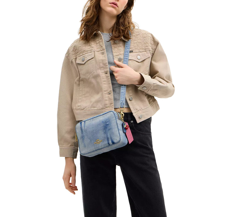 Coach Women's Carey Crossbody Bag In Loved Denim With Charms Gold/Light Indigo
