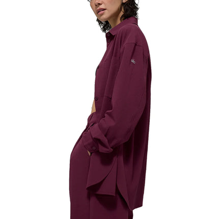alo Women's Dreamscape Button Down Long Sleeve Burgundy - Hemen Kargoda