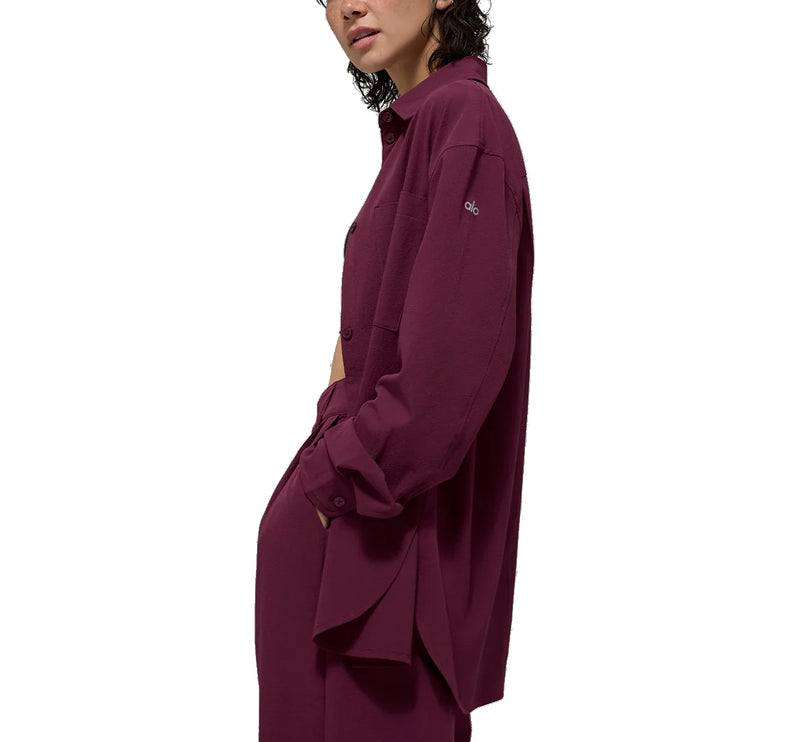alo Women's Dreamscape Button Down Long Sleeve Burgundy - Hemen Kargoda