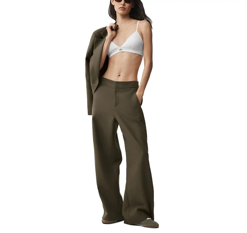 alo Women's Mid-Rise Cosmopolitan Snap Pant Olive Tree