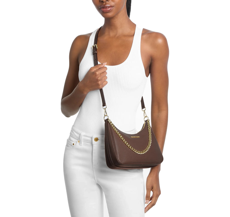 Michael Kors Women's Jet Set Large Pebbled Leather Convertible Crossbody Bag Nutmeg