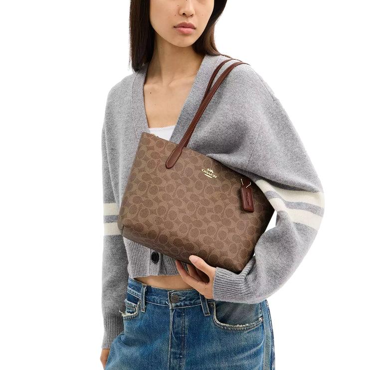 Coach Women's Fiona Zip Tote Bag In Signature Canvas Gold/Tan/Brown