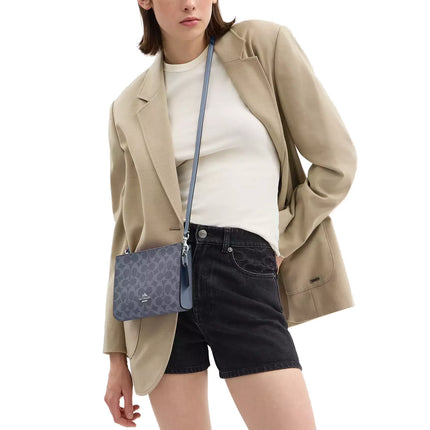 Coach Women's Slim Crossbody Bag In Signature Canvas Silver/Chambray