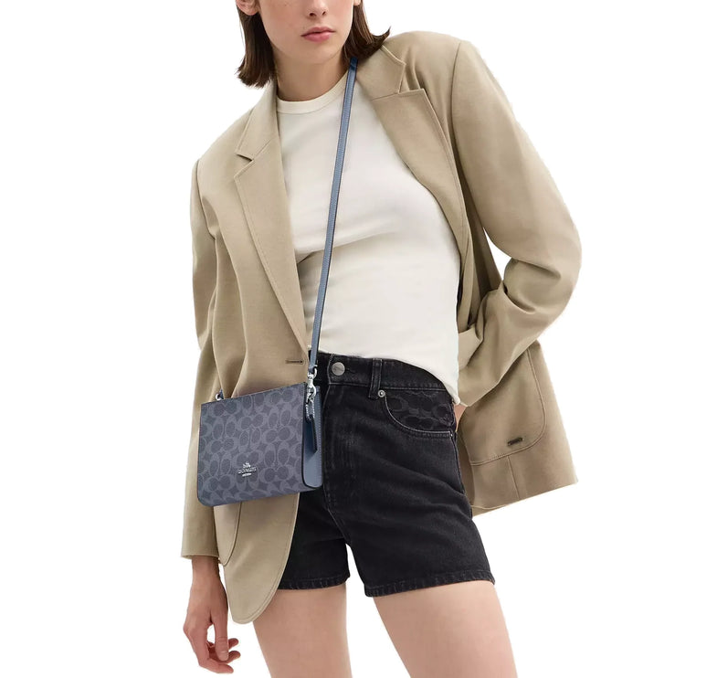 Coach Women's Slim Crossbody Bag In Signature Canvas Silver/Chambray