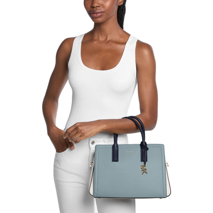 Michael Kors Women's Laila Medium Color-Block Pebbled Leather Satchel Chambray Multi