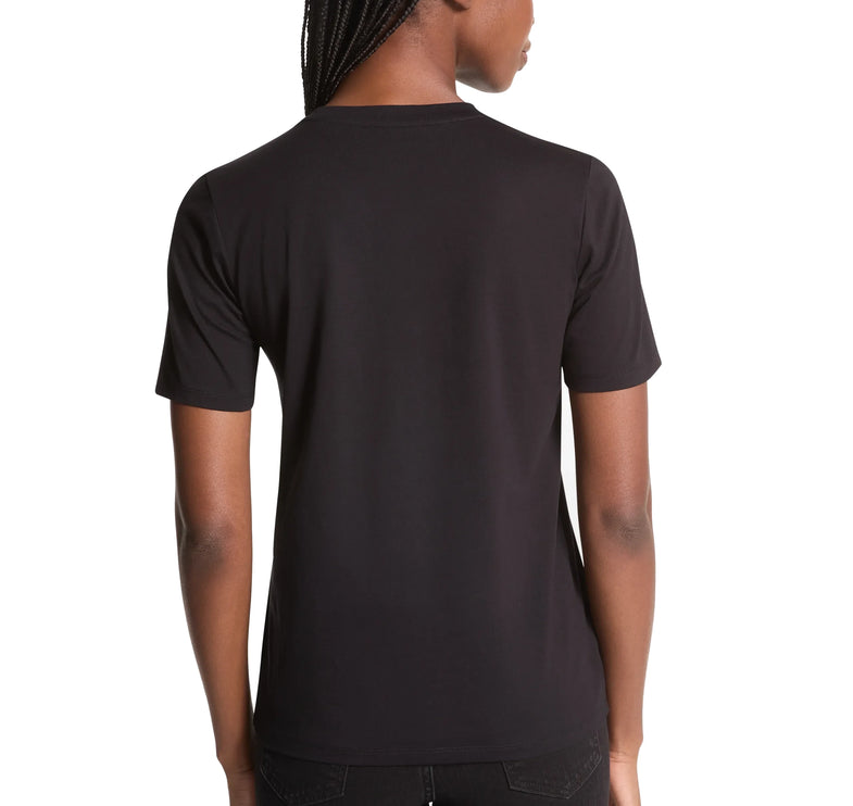 Michael Kors Women's Studded Logo Charm Organic Cotton Jersey T-Shirt Black