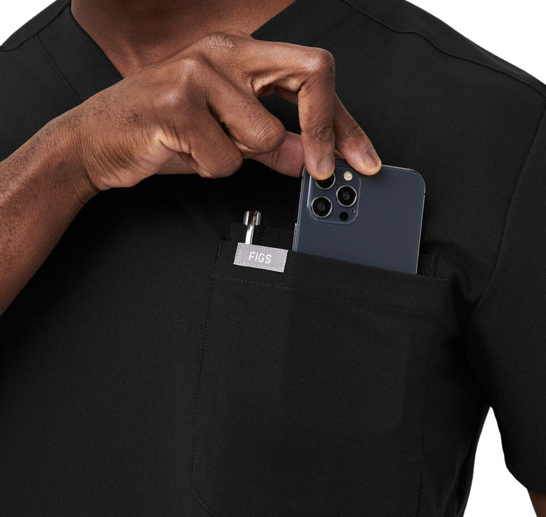 FIGS Men's Leon Three Pocket Scrub Top Black