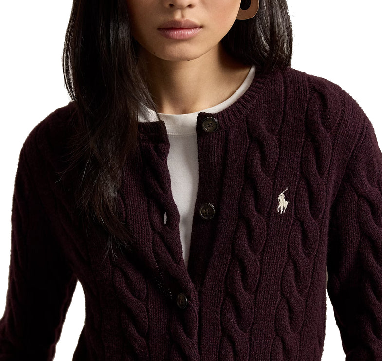 Polo Ralph Lauren Women's Cable-Knit Wool-Cashmere Cardigan Damson Melange