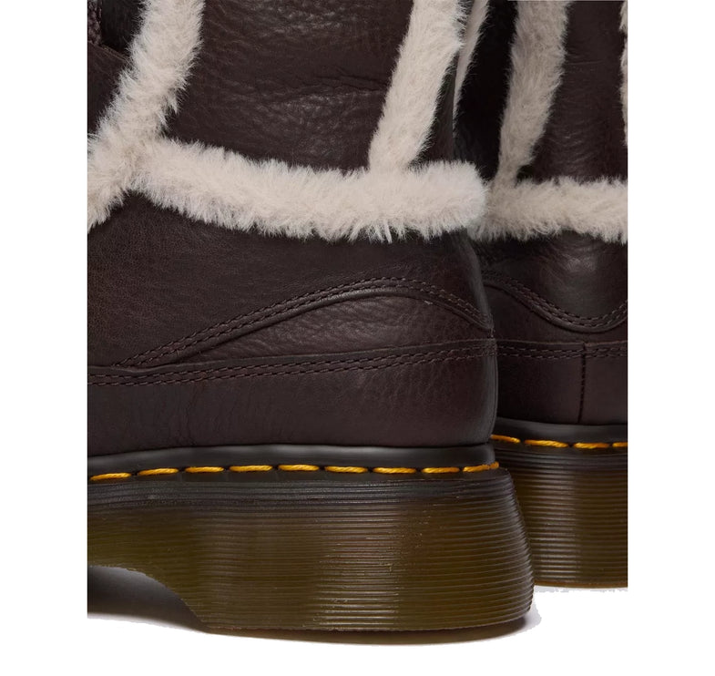 Dr. Martens Women's Buzz Lace Up Faux Fur Lined Grizzly Leather Boots Dark Brown