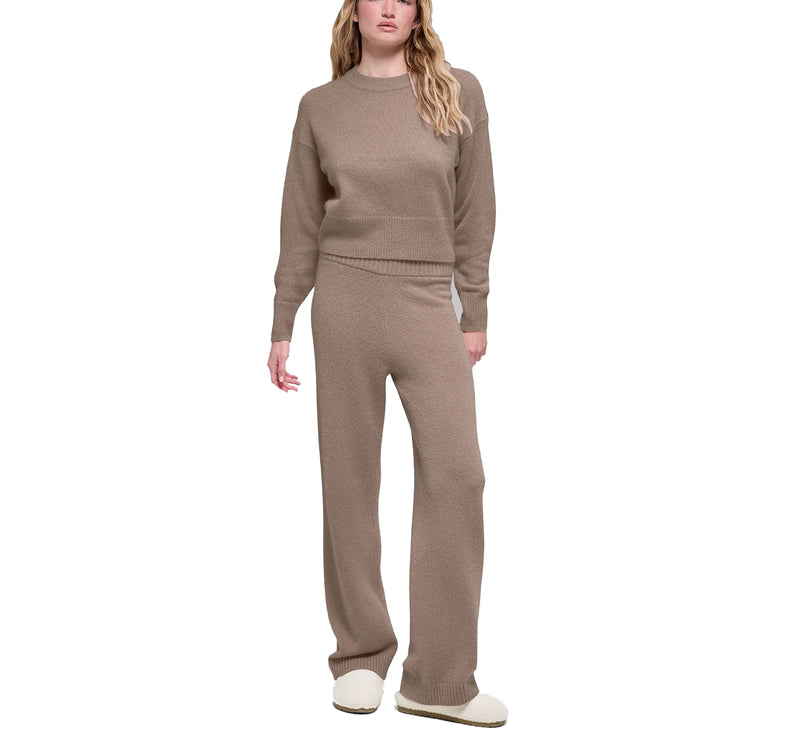alo Women's Wool Cashmere Cropped New Class Crewneck Sweater Chai Latte