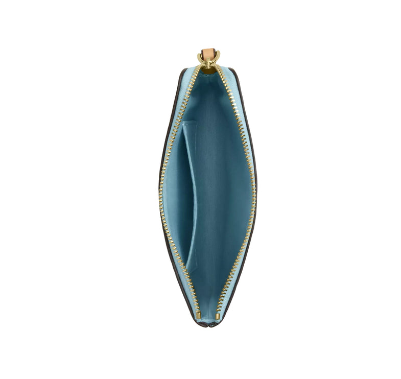 Coach Women's Corner Zip Wristlet In Signature Leather Gold/Light Blue
