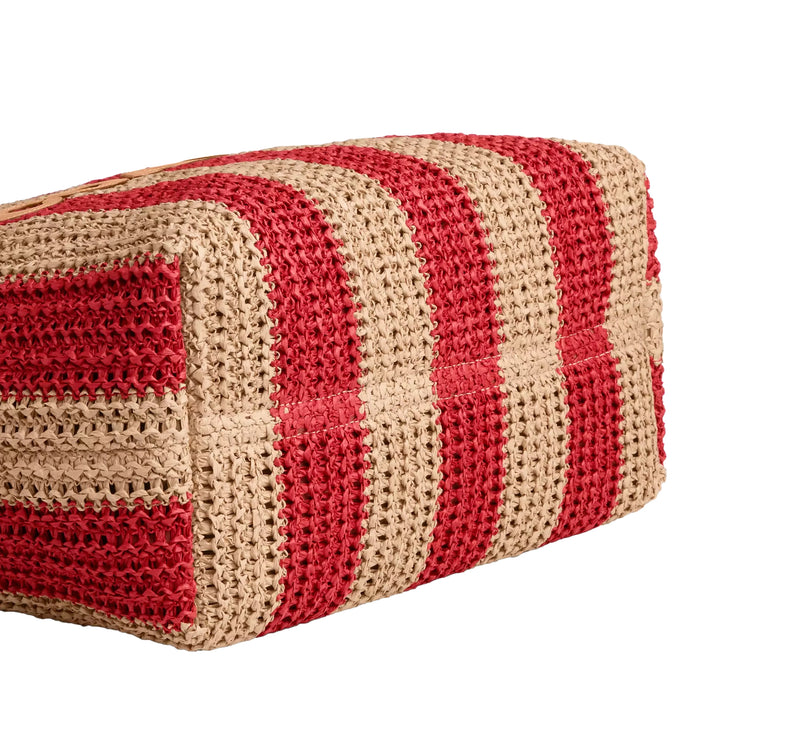 Coach Women's City Tote Bag With Stripes And Charm Gold/Red/Tan