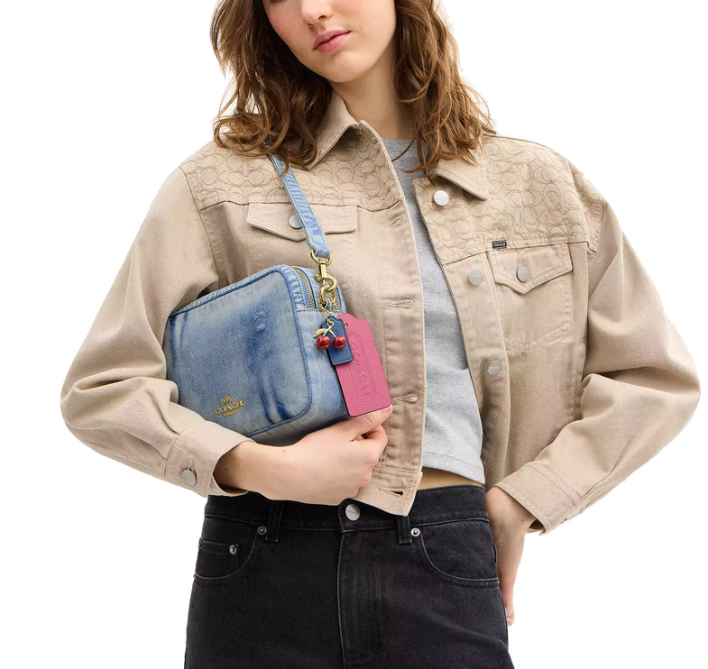 Coach Women's Carey Crossbody Bag In Loved Denim With Charms Gold/Light Indigo