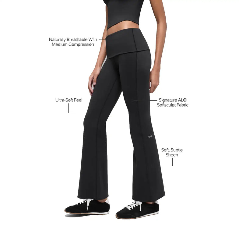 alo Women's ALO Softsculpt 7/8 Foldover Flare Legging Black