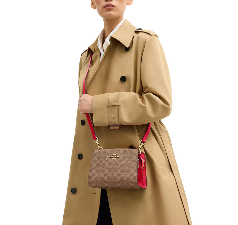 Coach Women's Gia Crossbody Bag In Signature Canvas Gold/Tan/Carnation