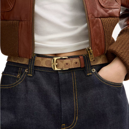 Coach Women's C Harness Buckle Belt, 25 Mm Gold/Tan Caramel