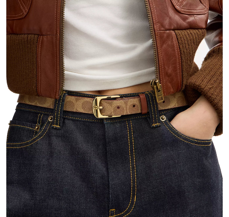 Coach Women's C Harness Buckle Belt, 25 Mm Gold/Tan Caramel