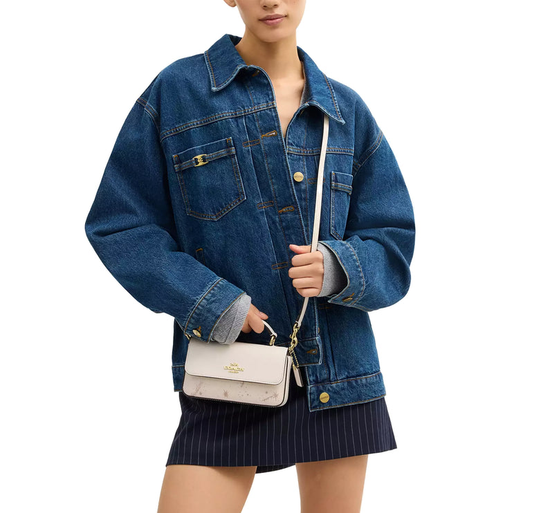 Coach Women's Mini Josie Top Handle Bag With Star Print Gold/Chalk Multi