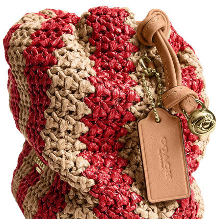 Coach Women's Faye Mini Drawstring Bag With Stripes Gold/Red/Tan