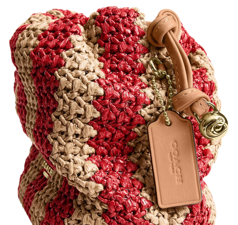 Coach Women's Faye Mini Drawstring Bag With Stripes Gold/Red/Tan