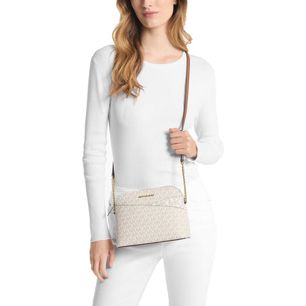 Michael Kors Women's Jet Set Travel Medium Logo Dome Crossbody Bag Vanilla