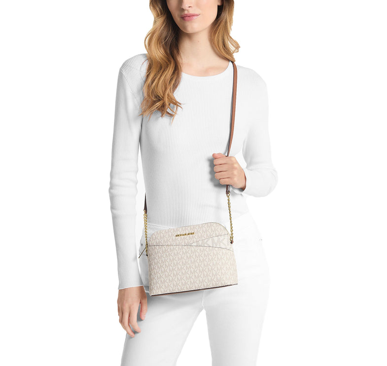 Michael Kors Women's Jet Set Travel Medium Logo Dome Crossbody Bag Vanilla