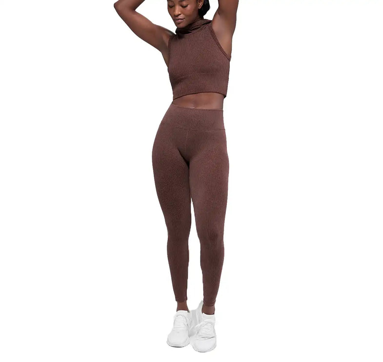 alo Women's Seamless High-Waist Two Tone Rib Legging Brownstone Heather
