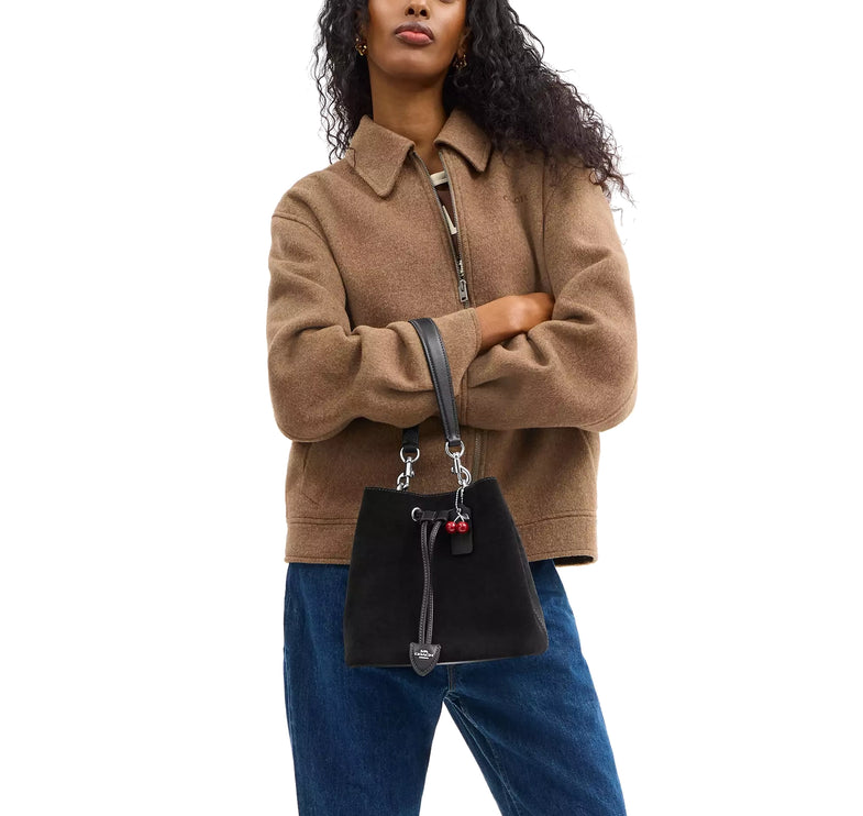 Coach Women's Rowan Bucket Bag With Cherry Charm Black/Silver