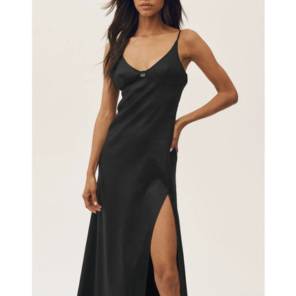 alo Women's Linen Blend Riviera Maxi Dress Black