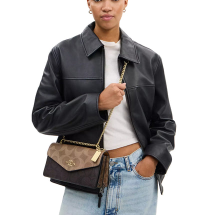 Coach Women's Klare Envelope Crossbody Bag In Blocked Signature Canvas Gold/Walnut/Tan