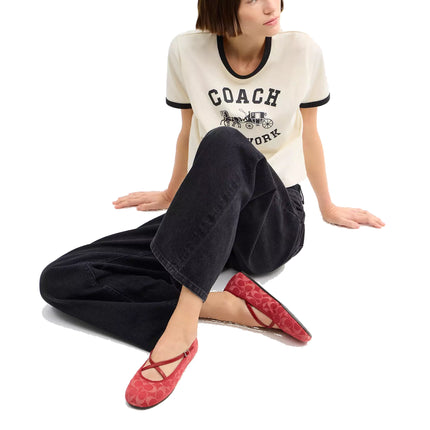 Coach Women's Phoebe Ballet Flat In Signature Denim True Red